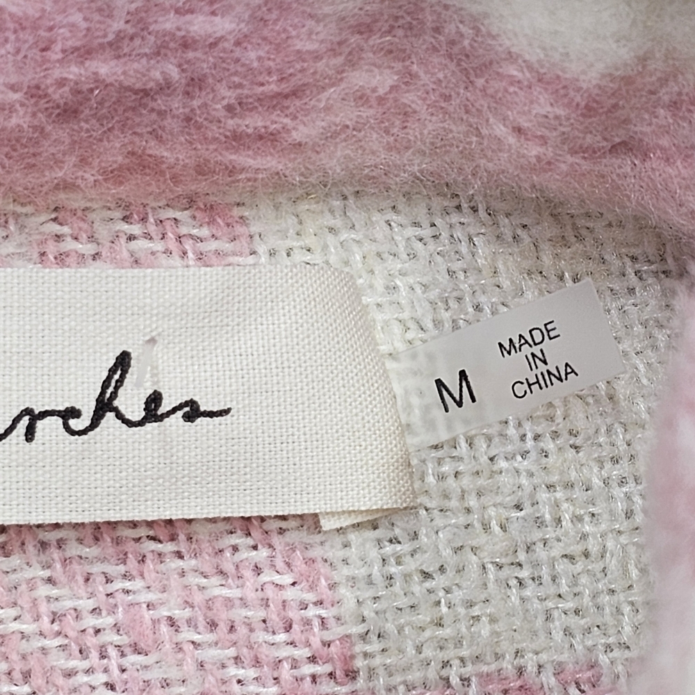 Lyn Burches Pink White Plaid Fuzzy Sherpa Shacket Cropped Boxy Jacket M - Picture 11 of 15